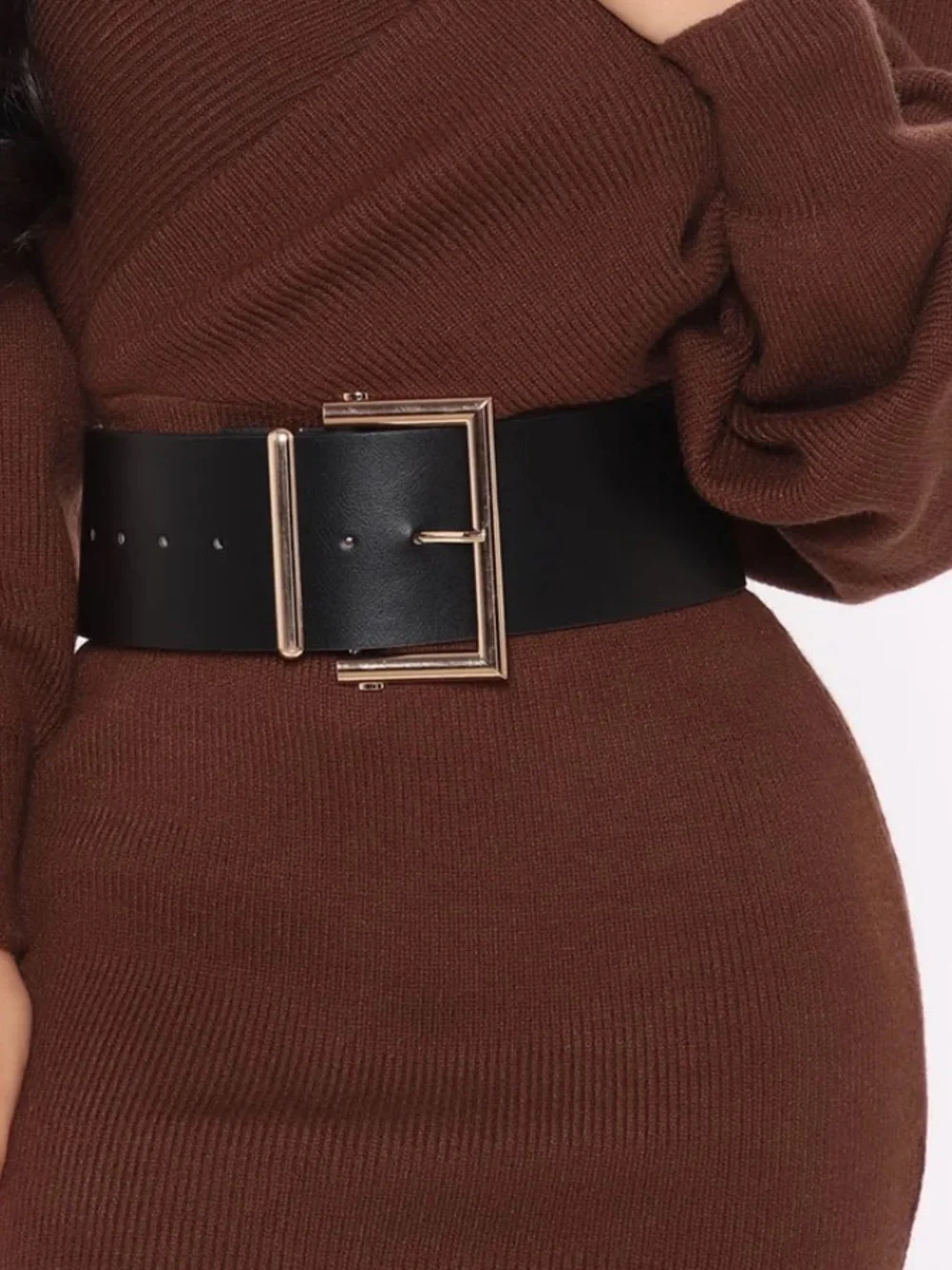 Women’s Black Leather Belt with Gold Buckle